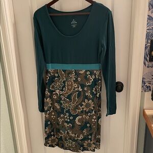 Prana Teal and Gold Long Sleeve Dress